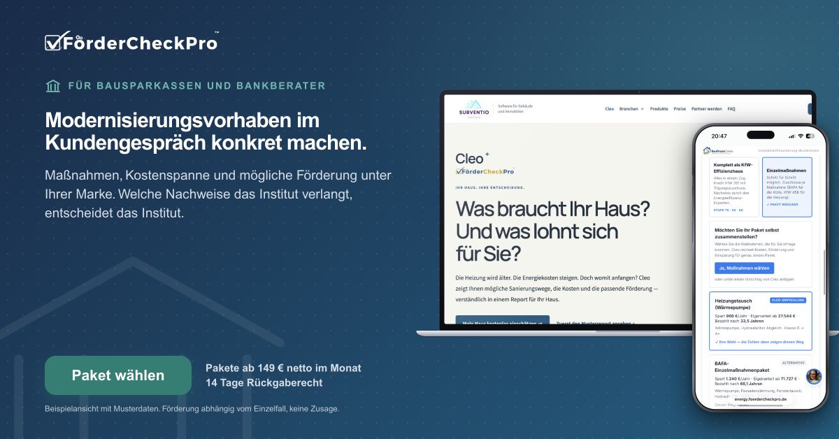 Banner für Bausparkassen und Bankberater: Modernisierungsvorhaben im Kundengespräch konkret machen.
