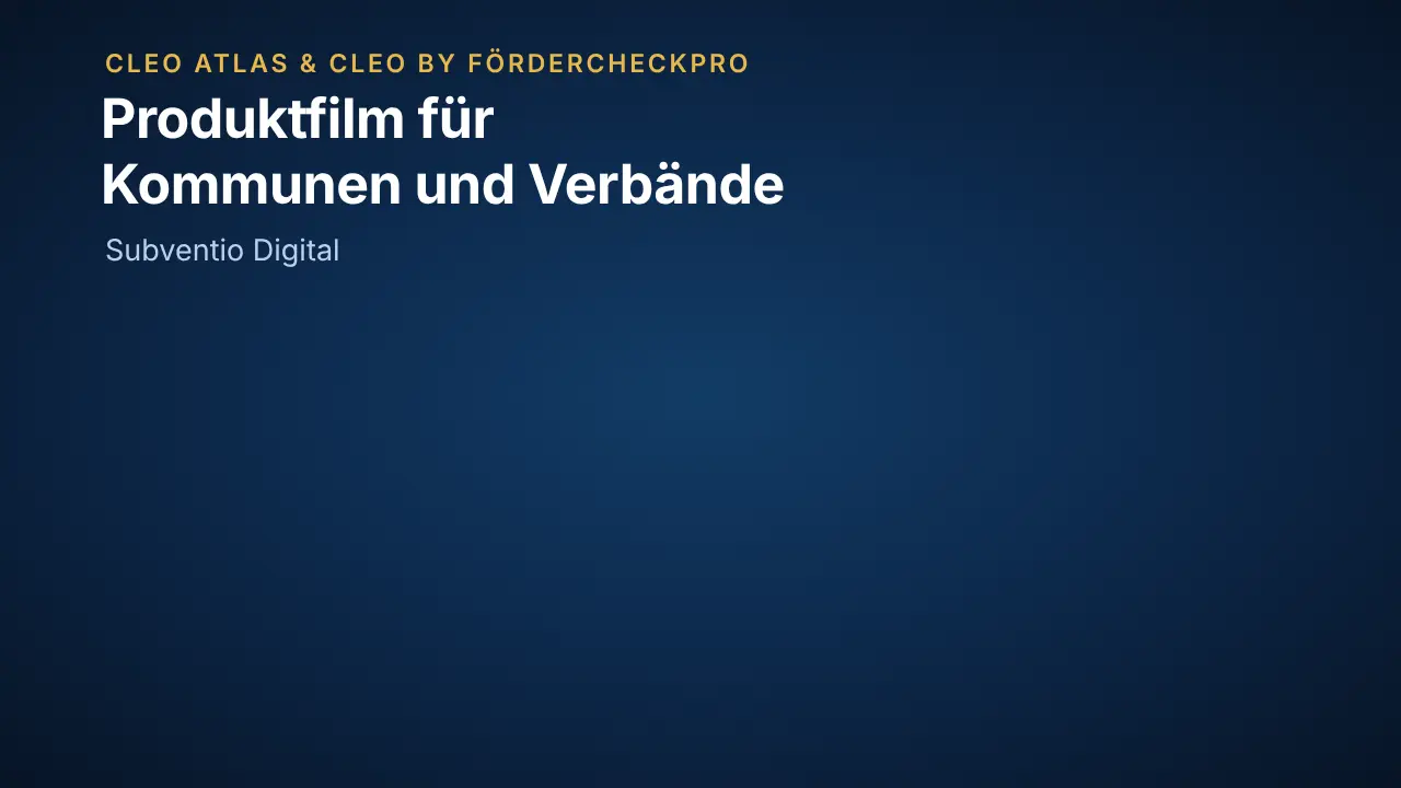 Vorschaubild des Produktfilms: Titel „Produktfilm für Kommunen und Verbände“ auf dunkelblauem Grund