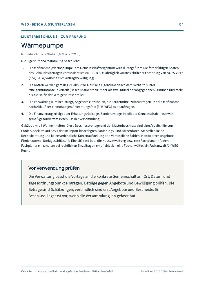 Originalseite 4 des fiktiven Musters: Musterbeschluss zur Prüfung